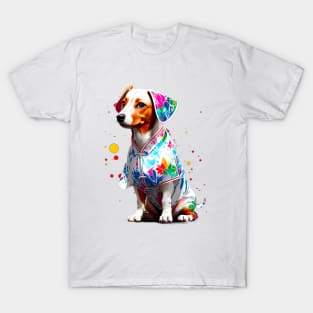 Graceful Dachshund in Embroidered White Cheongsam Dress T-Shirt